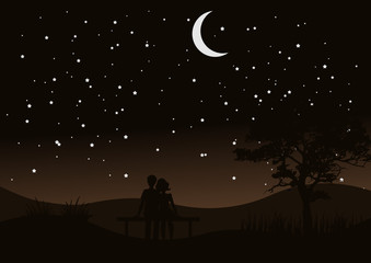 silhouette of a couple at night