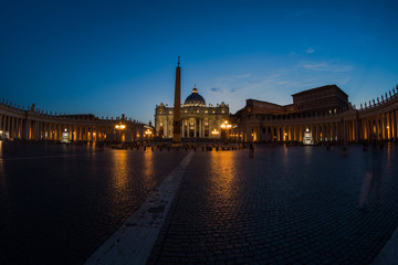 Fototapeta premium Saint Peter Square and Saint Peter Basilica at sunset time