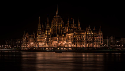 Fototapeta premium Night view of famous Hungarian parliament building with Danude river