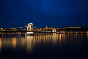 A view of Chain Bridge on Danube in Budapest by night