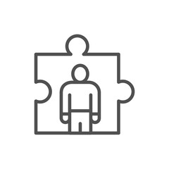 Man in a puzzle, human resource management, recruitment and hiring line icon.
