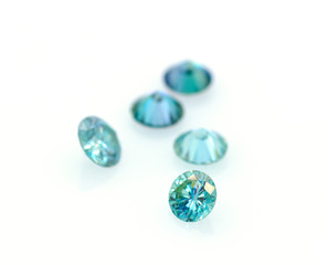 Beautiful group of blue and very bright moissanites. Luxurious stones. Jewelry and gemology.