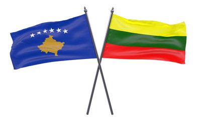 Kosovo and Lithuania, two crossed flags isolated on white background. 3d image