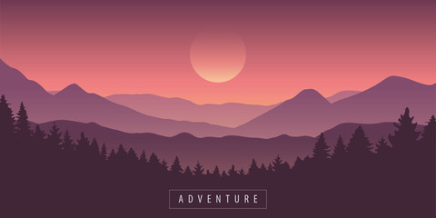 adventure mountain and forest purple landscape vector illustration EPS10