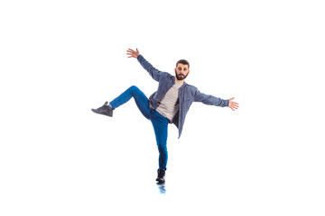 Man showing aerobic moves