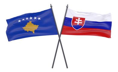 Kosovo and Slovakia, two crossed flags isolated on white background. 3d image