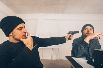 Young thiefs smoking and arguing