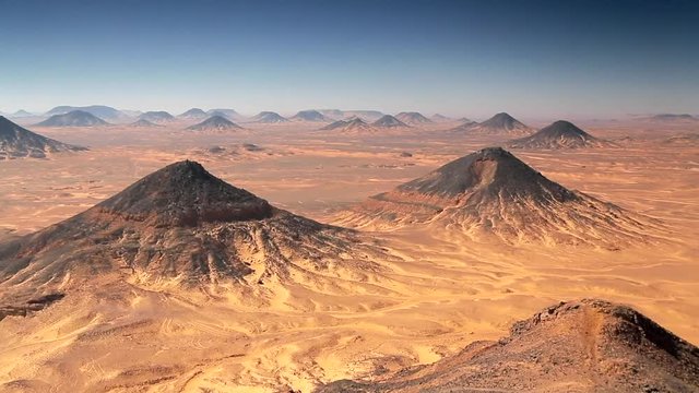 THE WHITE DESERT, EGYPT. Overlook from the top of the hill. Panoramic view of a sandy area.
