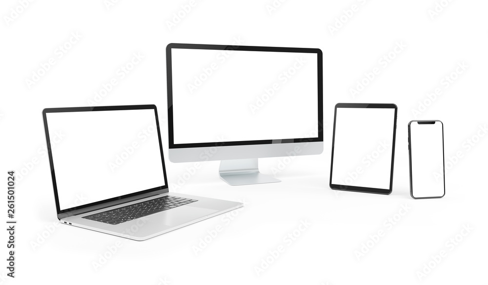 Aufkleber modern devices isolated on white background 3d rendering