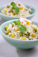 White rice with vegetables.