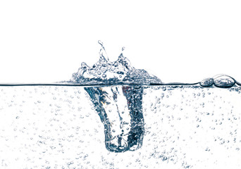 Fototapeta na wymiar Clean water with bubbles on white background