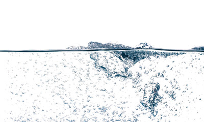 Clean water with bubbles on white background
