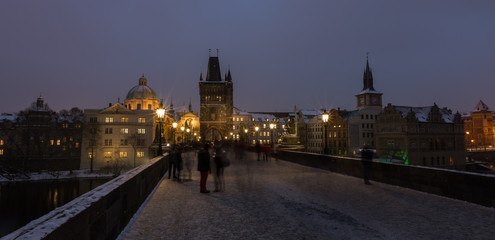 A view of Prague city scape with Charles bridge and Vltava river