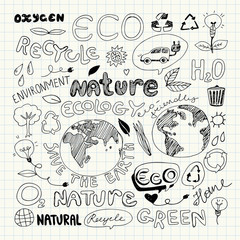Eco Recycle Reuse Ecology Nature Doodle. 