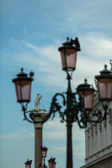 Fototapeta na wymiar Venetian street lights on Grand Canal and San Marco