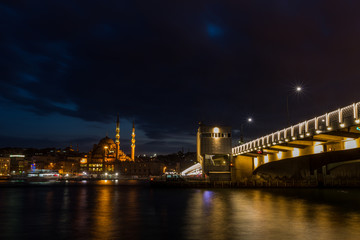 A Night view to Suleymaniye Mosque and  Galata Bridge