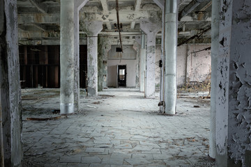 Fototapeta na wymiar Abandoned Industrial hall in factory at Chernobyl
