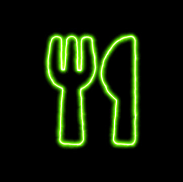 green neon symbol utensils