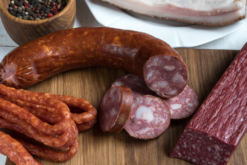 a lot of sausages isolated on a white background. top view