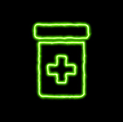 green neon symbol prescription bottle