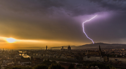 Florence city view with Lightning storm at evening time
