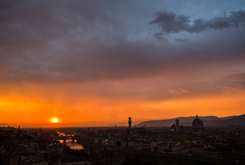 Fototapeta na wymiar City scene of Florence at sunset time