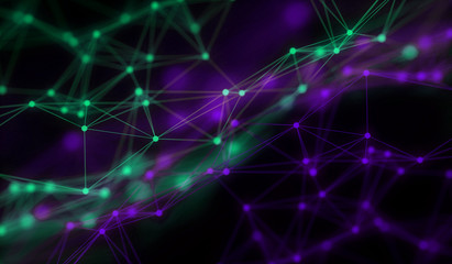 Abstract polygonal neural space background with connection structure. 3d rendering, illustration