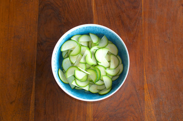 Bowl of sliced Zucchini