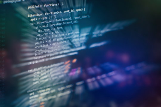 Developer programming code. Abstract computer script code. Programming code screen of software developer. Software Programming Work Time.