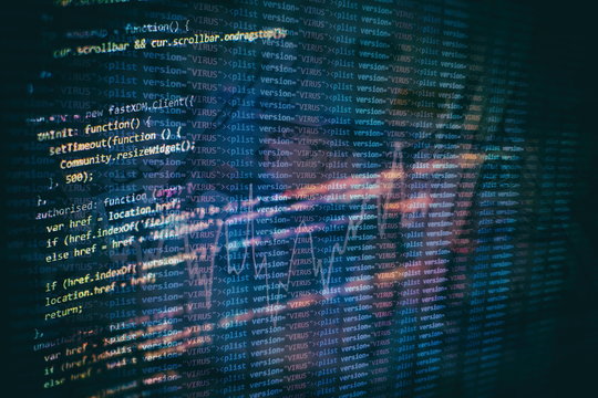 Big data storage and cloud computing representation. Programming code .