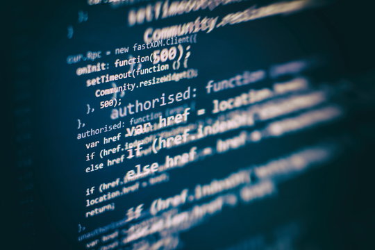 Closeup developing programming and coding technologies. Developer working on web sites codes in office.