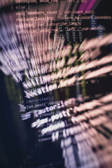 Closeup developing programming and coding technologies. Developer working on web sites codes in...