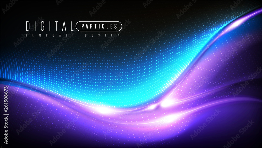Poster the background template of curvy particle movement in vector. it is suitable for being as a template