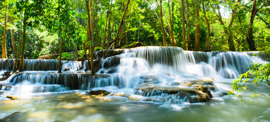 Huai Mae Khamin waterfall at Kanchanaburi , Thailand , beautiful waterfall, forest,