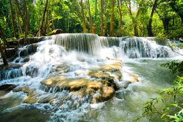 Obraz premium Huai Mae Khamin waterfall at Kanchanaburi , Thailand , beautiful waterfall, forest,