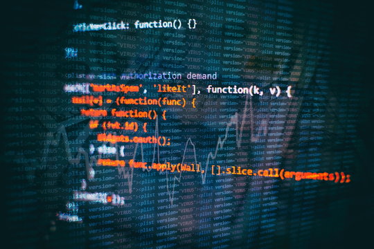 Web programming functions on laptop on laptop. IT business. Python code computer screen.