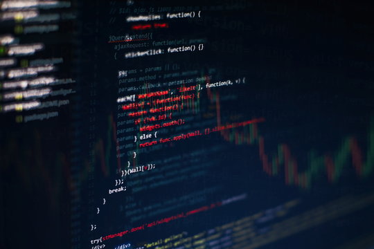 Web programming functions on laptop on laptop. IT business. Python code computer screen.