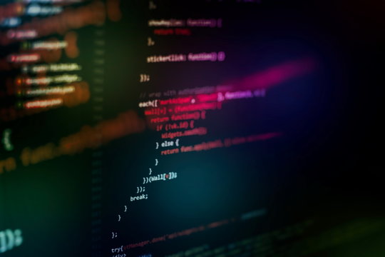 Web programming functions on laptop on laptop. IT business. Python code computer screen.