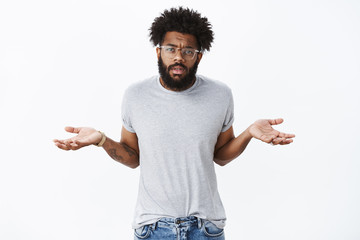So what, I not care. Portrait of unbothered, indifferent confident african american man with beard...
