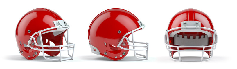 Set of red  american football helmets isolated on white background. © Maksym Yemelyanov