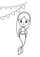 cute mermaid with garlands hanging