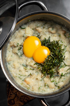 acorda de marisco portuguese traditional seafood  bread and egg stew