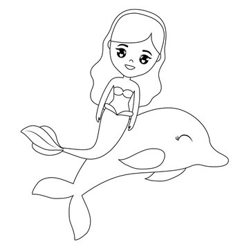 cute mermaid with dolphin animal