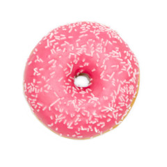 runder leckerer Donut mit pinker Glasus und weissen Streuseln