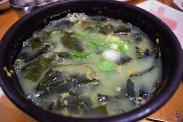 Momguk soup, speciality of Jeju, Korea
