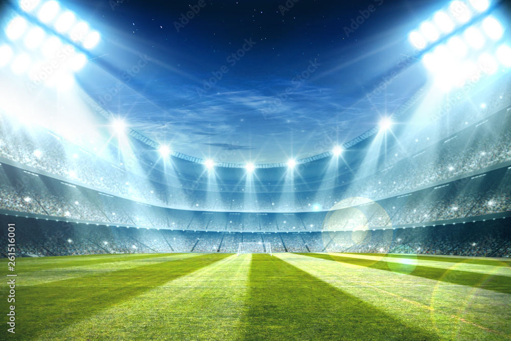 Wall mural Lights at night and football stadium 3d rendering