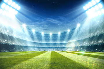 Lights at night and football stadium 3d rendering - obrazy, fototapety, plakaty