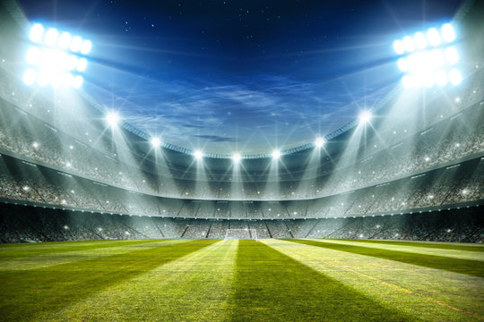 Lights at night and football stadium 3d rendering