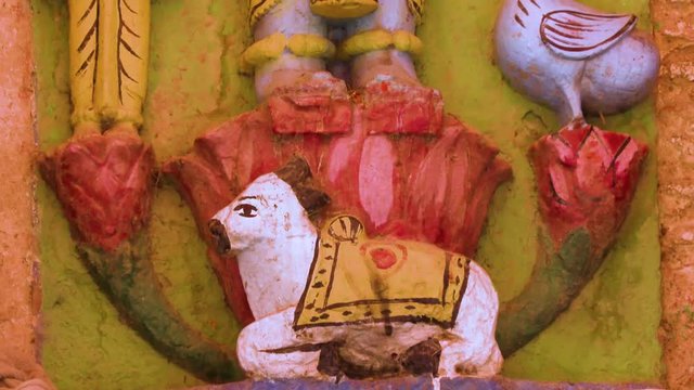 Detail of colorful statue of Indian Hindu God Shiva, Varanasi, India 4k footage video