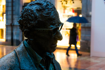 Detail ot the Sculpture of Woody Allen at Oviedo, Asturias, Spain 